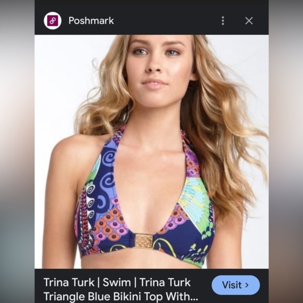 Trina Turk Blue and Pink Patterned Bikini Top